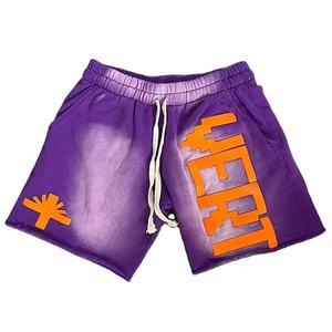 Pantalones cortos informales con lavado ácido para hombre 2023 logotipo personalizado 100% algodón suelto de talla grande patrón sólido con bordado Technics tipo lona - Product Image 1