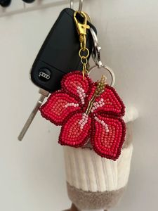 Unique Hand Embroidered Beaded <b>Keychain</b> Colorful Floral Design Gift for Her - Product Image 1