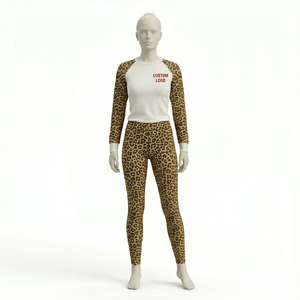 Wholesale Custom Print 2 Piece Lounge Tracksuit Women Casual Streetwear Leopard Co-ord <b>Set</b> Long Sleeve Top Legging <b>Set</b> - Product Image 2
