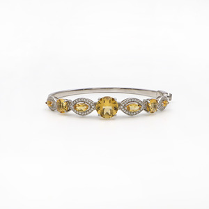 Classic 925 Sterling <b>Silver</b> Citrine <b>Bangle</b> Marquise Cut White Gold Tone Rhodium Plated <b>Bracelet</b> Diamond Dust Clasp for Women - Product Image 3
