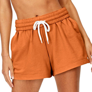 Blue Knitted Women's Shorts <b>With</b> Drawstring <b>Elastic</b> <b>Waist</b> Breathable Casual Sport Shorts Regular Fit Mid <b>Waist</b> Solid Color - Product Image 3