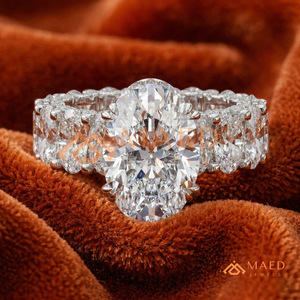 Elegant 925 Sterling <b>Silver</b> Oval Cut Diamond Engagement <b>Ring</b> with Multi Stone <b>Eternity</b> Band for Women - Product Image 1
