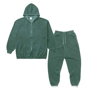 <b>Men's</b> Green Hooded Zip-Up Tracksuit Full Length Loose Fit Casual Joggers Set 100% Polyester Solid Color Breathable Eco-Friendly - Product Image 3