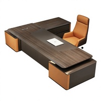 Ensemble de bureau de direction haut de gamme orange, design moderne minimaliste, construction en bois, grande taille, pour directeur/président