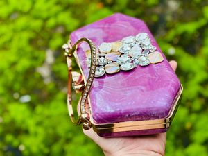 New Arrival <b>Storage</b> <b>Bag</b> Marble Textured Printed Clutch <b>Bag</b> with Crystal & Shell Embellishment for Wedding Party Evening Fashion - Product Image 5