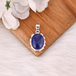 Pendentif en pierre précieuse lapis-lazuli, fait main, argent sterling 925, collier de mode vintage classique indien pour mariage - Product Image 2