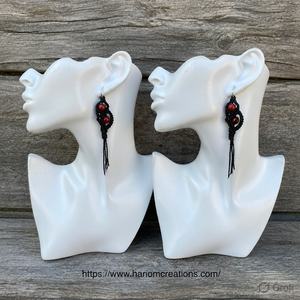 Pendientes de Macramé Hechos a Mano con Cornalina, Estilo Boho, con Piedra Preciosa Roja Colgante, Cordón Negro, Joyería Curativa, Regalo para Mujer - Product Image 3