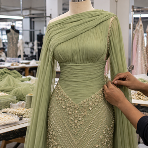 Robe de soirée sirène en satin vert sauge perlé pour femme – Élégante, longue, sans manches, parfaite pour les occasions formelles - Product Image 6