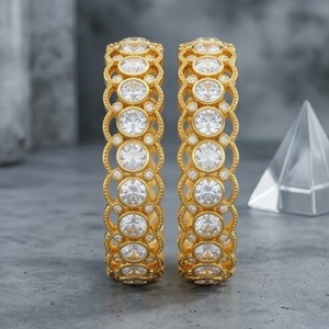 Traditional Ethnic Design 925 Silver Monzo Bangles Traditional Crystal Stone Designer <b>Kada</b> Set for Women - Product Image 4