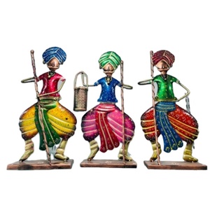 Juego de Figuras Metálicas de Músicos Tradicionales de Rajastán - Diseño Art Deco Articulado para Celebraciones de Diwali y Bodas - Product Image 1
