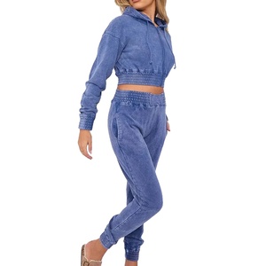 Ensemble 2 pièces survêtement décontracté délavé à l'acide pour femme, confortable, avec logo personnalisé, vente en gros 2026 - Product Image 1