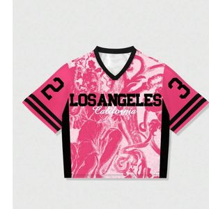 เสื้อฟุตบอลสีชมพูพิมพ์ลายกราฟิกแบบซับลิเมชั่นสำหรับผู้ชาย ลอสแอนเจลิส 23 เสื้อฟุตบอลสตรีทแวร์แบบครอป ระบายอากาศได้ดี - Product Image 2