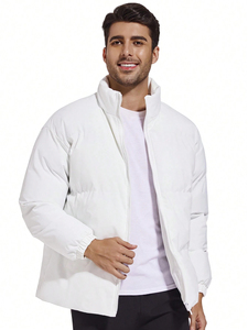 Chaqueta Acolchada de Mezclilla Blanca para Hombre, Estilo Vintage, Teñida, Transpirable, Ecológica, 100% Algodón, Cuello Alto - Product Image 3