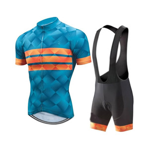 Ensemble de maillot de cyclisme pour hommes, imprimé géométrique, manches courtes, bleu orange, respirant, coupe sportive d'été - Product Image 1