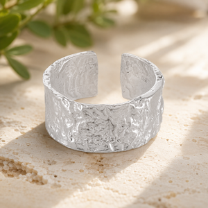 925 <b>Sterling</b> <b>Silver</b> Birch Bark Open <b>Band</b> <b>Ring</b> Bohemian Style Wide Textured Organic Nature <b>Ring</b> for Women Everyday Wear - Product Image 4