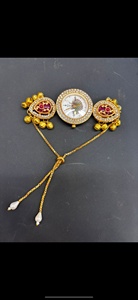 Bracelet de montre Rajasthani Kundan Meenakari Peacock Dial, plaqué or traditionnel, fait main, ethnique, pour femmes - Product Image 2