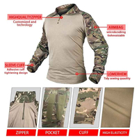 Ensemble de tenue tactique pour homme, t-shirts en toile à manches longues et pantalon cargo d'extérieur avec camouflage pour la chasse