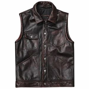 Chaleco de Motociclista FAZMAX para Hombre, de Cuero Genuino, Transpirable, de Secado Rápido, Cuello en V, Color Sólido, Largo Regular, Estilo Invernal - Product Image 3