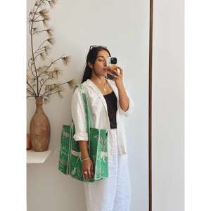 Indian Hand Block Printed Quilted Women's Winter Summer Fashion Tote Shopping Carry Shoulder Bag Multi-Color Jungle Print - Product Image 3