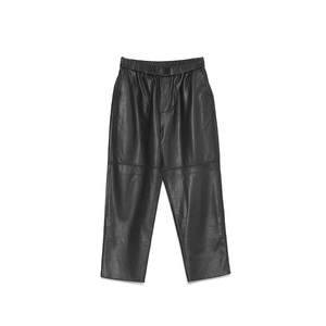 Pantalon en cuir finition lisse, vêtement de créateur haut de gamme, pantalon moderne à jambes larges, collection de mode en cuir véritable - Product Image 1