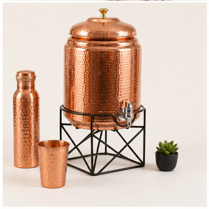 Distributeur d'eau en cuivre pur martelé avec support, pot à eau en cuivre pour la consommation, Matka en cuivre artisanal antirouille pour la maison - Product Image 4