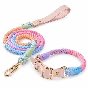 Collar de Perro Ajustable de Cuerda de Algodón con Ribete de PU, Solo Collar o Conjunto de Collar y Correa a Juego, Correa de 120/150 cm - Product Image 1
