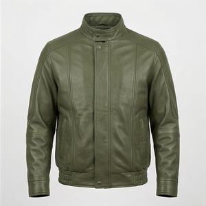 แจ็คเก็ตหนังผู้ชายคุณภาพสูงแบบ Bomber หนังแกะแท้ ปรับแต่งได้ตามต้องการ  แบบรูดซิปด้านหน้า  สีสันปรับแต่งได้ - Product Image 1
