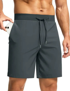 Pantalones Cortos de Secado Rápido para Hombre, Color Sólido, Cintura Elástica con Cordón, Estilo Deportivo Informal, Corte Medio, Tela de Poliéster, Longitud Corta - Product Image 2