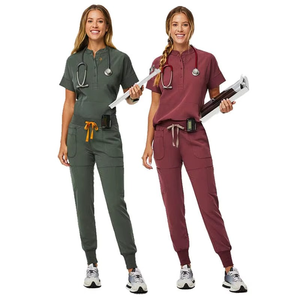 Conjuntos de uniformes médicos de manga corta para enfermeras, personalizados, para uso hospitalario, de tela tejida de elastano/poliéster, con detección de agujas - Product Image 5