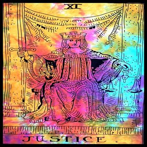 Cotton <b>Poster</b> Printed Tarot Card Justice Table Cover Bohemian Multi-Color Wall Hanging Small Tapestry By Indian Consigners - Product Image 1