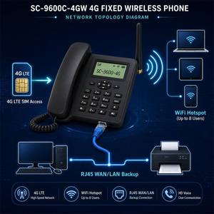 Teléfono de Escritorio SunComm SC-9600C-4GW 4G VoLTE con Punto de Acceso WiFi, RJ45 WAN/LAN, USB Tipo-C, Pantalla LCD de 128x64, Antena, Tarjeta SIM - Product Image 4