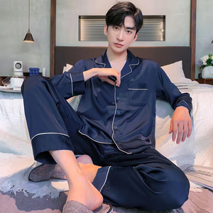 ชุดนอนผู้ชายแบบกำหนดเอง เสื้อเชิ้ตผ้าซาติน ชุดนอนติดกระดุม แขนยาว ชุดลำลอง - Product Image 4