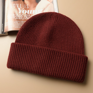 Male <b>Wool</b> <b>Beanie</b> <b>Hat</b> Solid Color Ribbed Knit Casual Winter Cap with Embroidery for Adults 56-58CM Head Circumference - Product Image 6