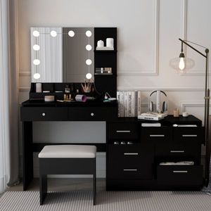 Large LED Light Vanity Desk with 10 Bulbs Makeup <b>Table</b> with Charging Station Elegant Vanity <b>Mirror</b> - Product Image 3