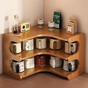 Three Layer Adjustable Modern Bamboo Corner Storage Rack <b>Desktop</b> Organizer <b>Shelf</b> Standing Mug Holder for Bathroom Kitchen Home - Product Image 1