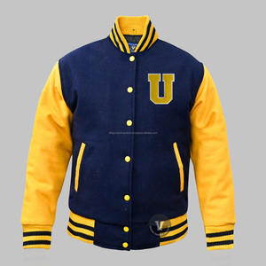 Vente en gros OEM haut de gamme unisexe chenille brodée bleu jaune laine personnalisable veste universitaire Letterman pour collège de baseball - Product Image 1