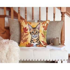 Savannah <b>Cat</b> in Fall Leaves Decorative Pillow 14Hx14W Machine Washable for Indoor & Outdoor Use for <b>Couch</b> Bed or Patio - Product Image 3
