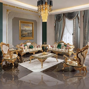 Juego de Sofás de Madera de Teca de Lujo Clásico Real, Tallado a Mano, Estilo Europeo, Muebles Cómodos para Sala de Estar de Apartamento, Elegante Palacio - Product Image 3