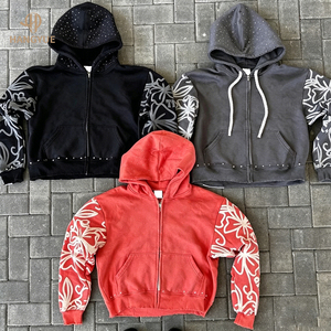 Custom French Cotton Woven Winter <b>Hoodie</b> Distressed 3D Printed Digital <b>Oversized</b> Acid Wash Boxy <b>Long</b> Hooded XL Size Rhinestone - Product Image 1