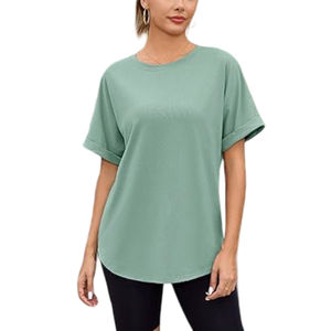 Camisetas de Cuello Redondo Color Verde Salvia para Mujer, Moda de Verano, Casual, Personalizadas con Bordado, Transpirables, Holgadas, con Logotipo, de Alta Calidad - Product Image 1