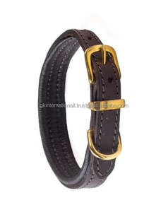 Collier de chien en cuir rembourré souple à double couture, design en gros de votre propre logo, collier de chien en cuir de luxe avec quincaillerie dorée - Product Image 5