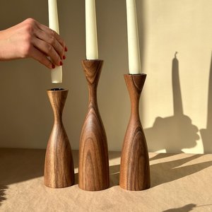 Wooden Candlestick Holder Set Natural Finish Home Decoration Nordic Style Teardrop Shape Three Piece Set - Product Image 3