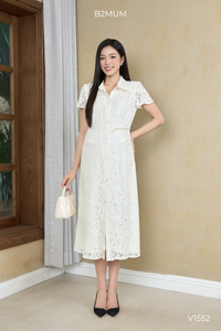 Vestido de encaje con corte en A B2 MUM V1552, escote puntiagudo, doble capa, material de encaje suave y elástico, estampado floral, transpirable - Product Image 6