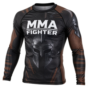 เสื้อรัดกล้ามเนื้อแขนยาวสำหรับนักกีฬา MMA ลายพิมพ์แบบ Sublimation แห้งเร็ว เสื้อออกกำลังกายแขนยาวสำหรับผู้ชาย - Product Image 1