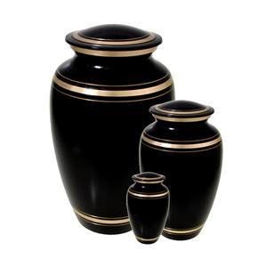 Urnes funéraires modernes en métal noir avec coude doré en laiton LOT DE 3 pots pour adultes pour cendres humaines et fournitures funéraires - Product Image 1