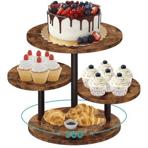 Jatoba Wood 4-Tier <b>Cake</b> <b>Stand</b> 360 <b>Rotating</b> Base - Wholesale Bakery Display - Product Image 1