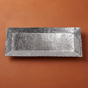 Elegant Silver Rectangular Metal Tray Features An Intricate <b>Pebbled</b> Textured Surface Perfect For Sophisticated Accents Serving - Product Image 1