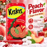 Bonbons KisKis festifs et rafraîchissants aux saveurs fruitées et mentholées, édition limitée, saveur fruit de la passion et pêche, en boîte mince, pour fêtes