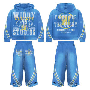 Ensemble de survêtements vintage surdimensionnés avec broderie personnalisée, sweat à capuche et pantalon de jogging zippé, unisexe, maternité - Product Image 1