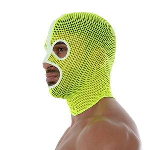 Masque intégral en maille néon jaune pour homme, tenue de club fetish, design néon audacieux, imperméable, pour le sexe anal et vaginal - Product Image 3